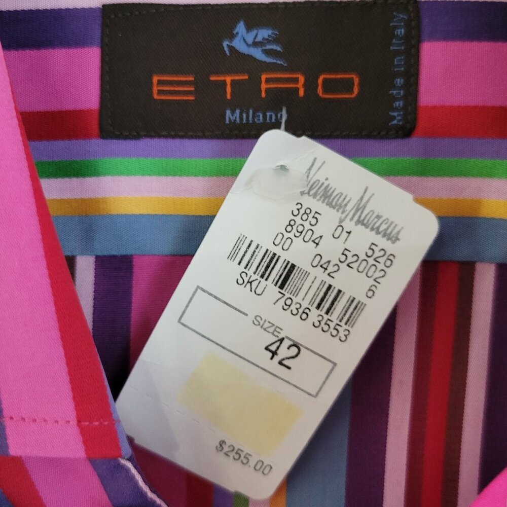 NWT ETRO Milano Rainbow Striped Button Up Men's Shirt Size 42 - Picture 4 of 11
